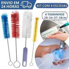 Kit 4 Escova Lavar Garrafas Mamadeira Bebe 4 Medidas Cozinha