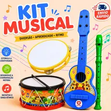 Kit Musical Infantil Brinquedo Tambor + Pandeiro + Viola