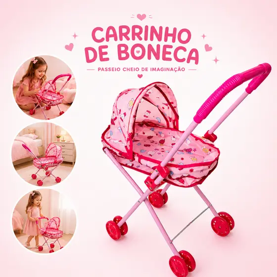 Carrinho De Boneca Bebê Reborn 60cm Brinquedo Menina Berço