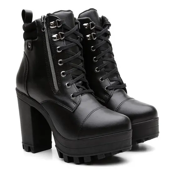 Coturno Feminino Tratorado Cano Curto Salto Alto Bota Macia Moderno