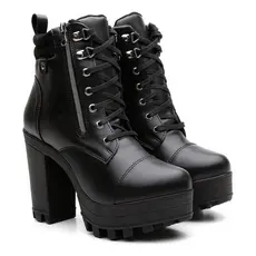 Coturno Feminino Tratorado Cano Curto Salto Alto Bota Macia Moderno