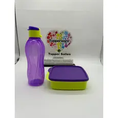 Kit Lanche Basic Line Com Divisória e Eco Tupper Roxo com Amarelo Neon Tupperware®