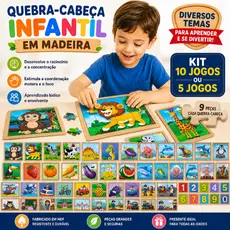 Kit 10 Quebra Cabeça Infantil Mdf 9 Peças c/ Moldura Jogo Pedagógico Lúdico Educativo