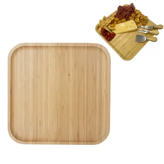 Bandeja Tábua Para Cortar Petisqueira Quadrada Em Bambu 19,5cm
