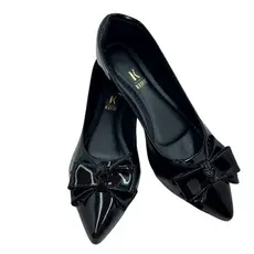 Sapatilha rasteira preto feminino bico fino verniz preta com laço rasterinha