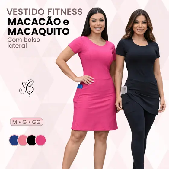 Vestido Fitness Moda Evangélica Macacão Cristã Virtuosa Suplex Com Bolso Academia
