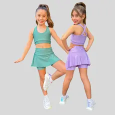 Kit 2 Conjuntos Short e Saia e Top Roupa de Treino Infantil Menina Feminina Kids Ginastica