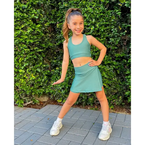 Conjunto Infantil Roupa de Treino Short Saia e Top Fitness Menina Princesa