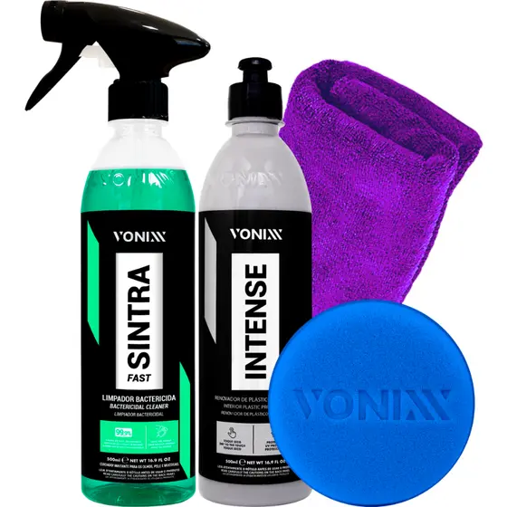 Sintra Fast Limpador + Intense Revitalizador Plástico Pano Aplicador