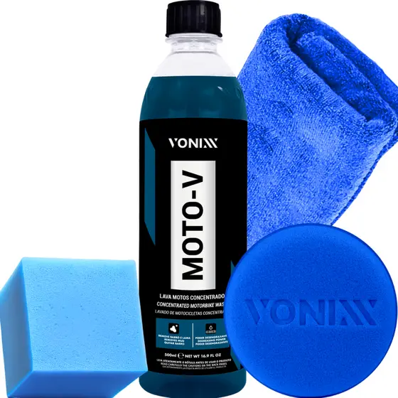 Moto-V 500ml Shampoo Desengraxante Tira Barro Lama Graxa Pano Aplicador