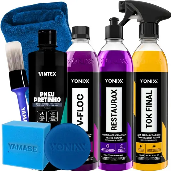 KIT SHAMPOO V-FLOC CERA TOK FINAL SPRAY PNEU PRETINHO RESTAURAX 500ML VONIXX