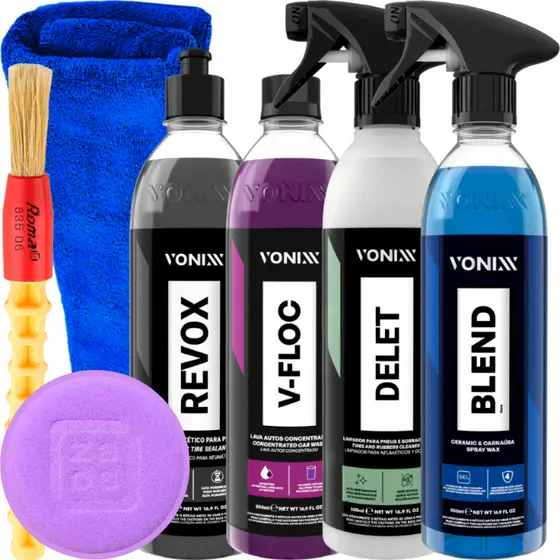 Kit Lavagem Revox Pneu Pretinho V-Floc Delet Blend Vonixx