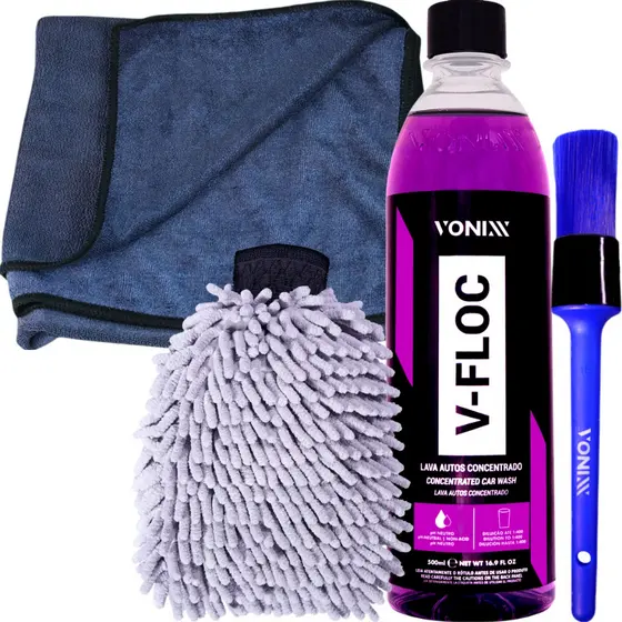 V-Floc 500ml Pincel Externo Pano de Secagem Luva Microfibra