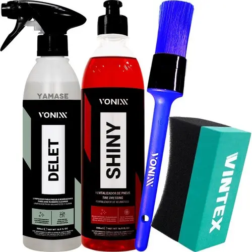 Kit Delet Vonixx Limpador Pneu Pretinho Shiny Aplicador de Produtos Vintex