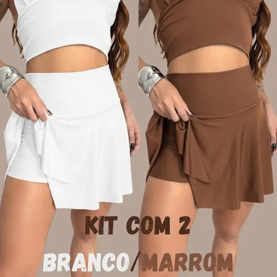 Saia Short Bailarina Feminina Academia Beach Tenis Exercícios Fisicos Cintura Alta Look Fitniss