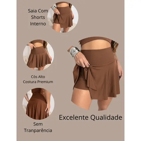 Kit Short Saia Academia Fitness Saia Bailarina Beach Tenis Cintura Alta Godê Corrida Versátil