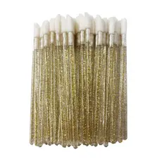100 Pincel Aplicador Batom e Maquiagem Gloss Descartável Transpparente com Glitter Dourado