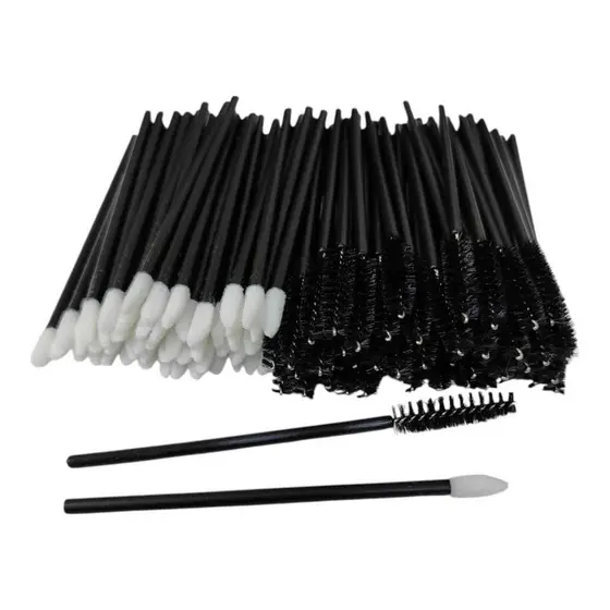 Kit 50 Escovinha Preta + 50 Pincel Aplicador Gloss Preto