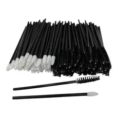 Kit 50 Escovinha Preta + 50 Pincel Aplicador Gloss Preto