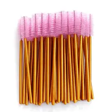 50 Escovinhas de Cílios descartável Dourada com Rosa