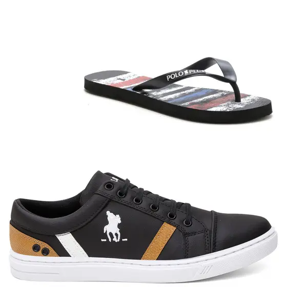 Kit Masculino Tênis Polo Cano Alto Estilo Botinha + Chinelo
