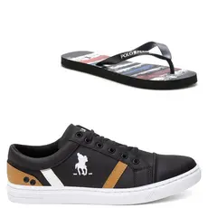 Kit Masculino Tênis Polo Cano Alto Estilo Botinha + Chinelo
