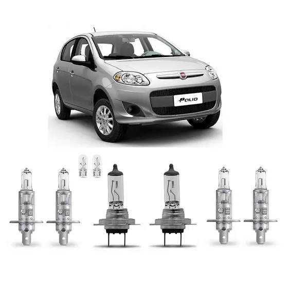 Kit 6 Lâmpadas Farol e Milha Palio 2012 a 2018 H1 H7 H1