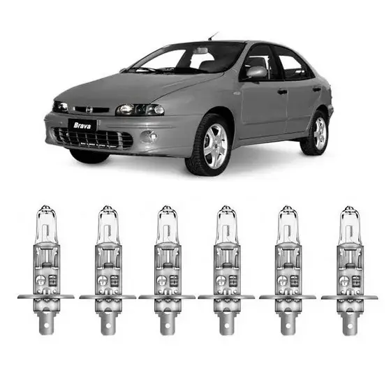 Kit 6 Lampada Farol e Milha Brava 1997 1998 1999 2000 2001 2002 2003 2004 2005 2006 2007 H1