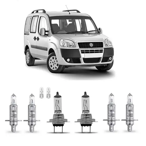 Kit 6 Lampada Farol e Milha Doblo 2003 a 2018 H1 H7 H1