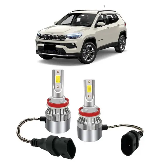 Par Lampada Super LED Farol de Milha Jeep Compass 2016 2017 2018 2019 2020 6000k H11