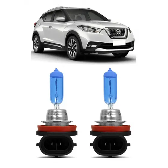 Par Lampada Super Branca Farol de Milha Nissan Kicks 2016 2017 2018 H8 8500K