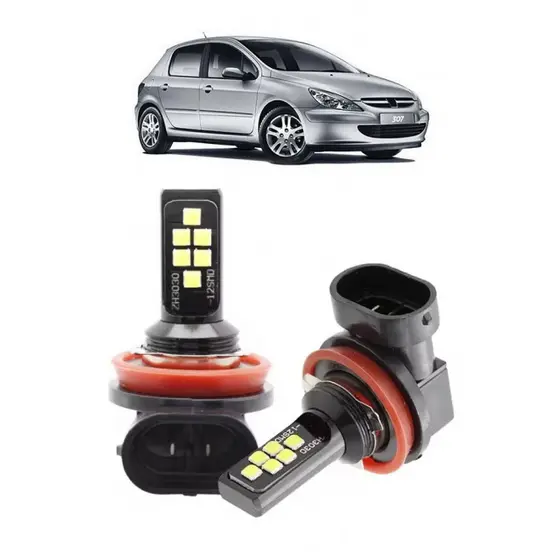 Par Lampada LED Bulbs Farol Milha Peugeot 307 2003 2004 2005 2006 2007 2008 2009 2010 2011 6000k