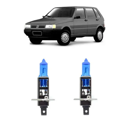 Par Lampada Super Branca Farol de Milha Uno 1991 a 2003 8500k H1