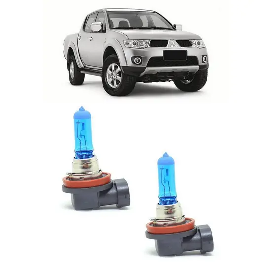 Par Lampada Super Branca Farol de Milha L200 Triton 2007 a 2015 8500K  H11 12v/55w