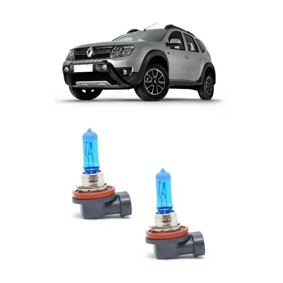 Par Lampada Super Branca Farol de Milha Renault Duster 2015 a 2020 8500K H11