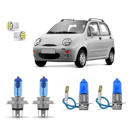 Kit 4 Lampada Super Branca Farol e Milha Chery QQ 2011 2012 2013 2014 2015 8500k H4 H3