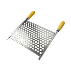 Grelha De Aço 25x33,5cm Tela Moeda Com Cabo Madeira Resistente Para Churrasco Churrasqueira
