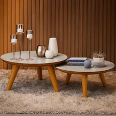Kit 2 Mesas De Centro Redonda Com Pés Plástico PVC Para Sala De Estar Decorativa Modernic