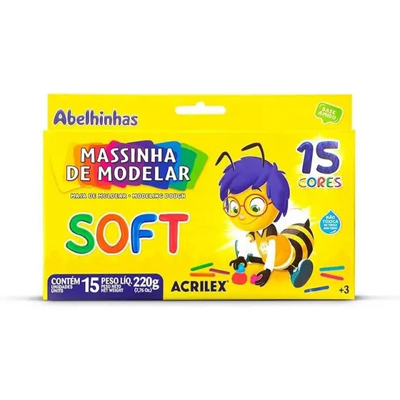 Massinha de Modelar 15 Cores Soft Acrilex Massa de Modelar