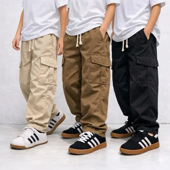 Calça Cargo Street Infantil Skatista Juvenil Sarja 2 ao 16 Anos Unissex