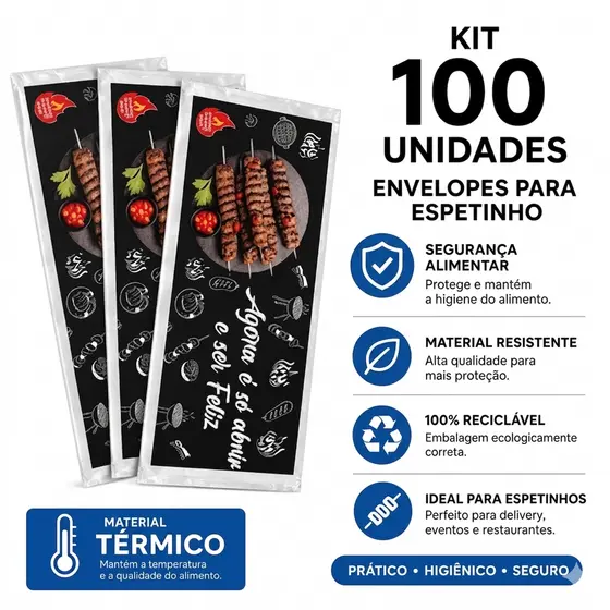 Embalagens Termicas Para Delivery De Espetinho 100 Unidades