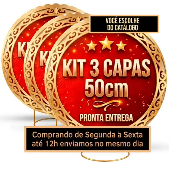 Kit 3 Painéis de Mesa 50cm Tecido - Escolha do Catálogo - Redondo com Elástico