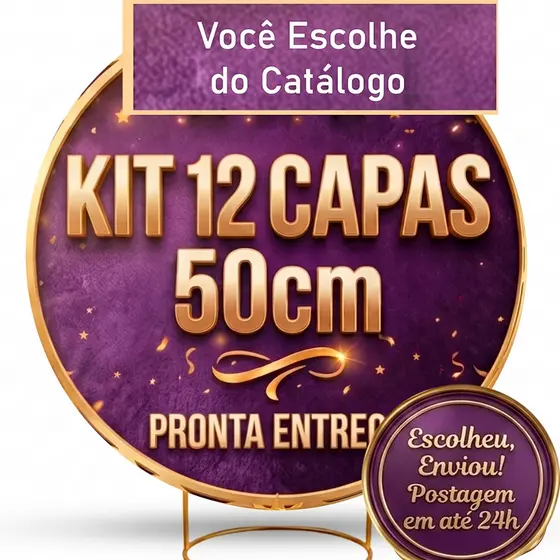 Kit 12 Painéis de Mesa - Escolha do Catálogo - Painéis Redondos 50cm