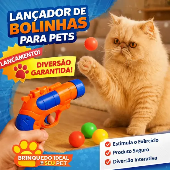 Brinquedo Gato Lança Bolas Arma Lançador de Bolinha para Gato Pequeno