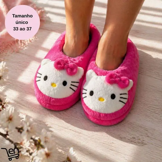Pantufa Hello Kitty Infantil Adulto Sola Antiderrapante Confortável Quentinha 33 ao 37