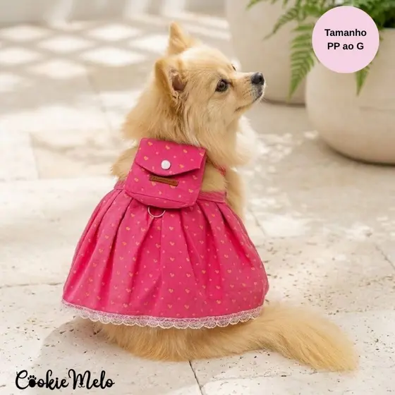 Coleira Mochila Pet Cachorro Peitoral Guia Fêmea Rosa Passeio Viagem creche