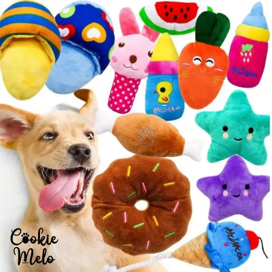 Conjunto Kit 3 Pelucias Pet Com Apito Cães Cachorros Pequeno Médio Porte Brinquedo Mordedor