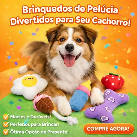 Kit 5 Pelúcia Pet Aleatórias Brinquedo Divertidas Interativa Mordedor Filhote Adulto Com Barulhinho