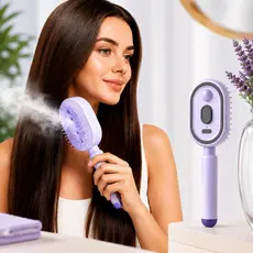 Escova De Cabelo Eletrica Recarregavel USB Com Vapor Spray Desembaraçadora Anti-Frizz