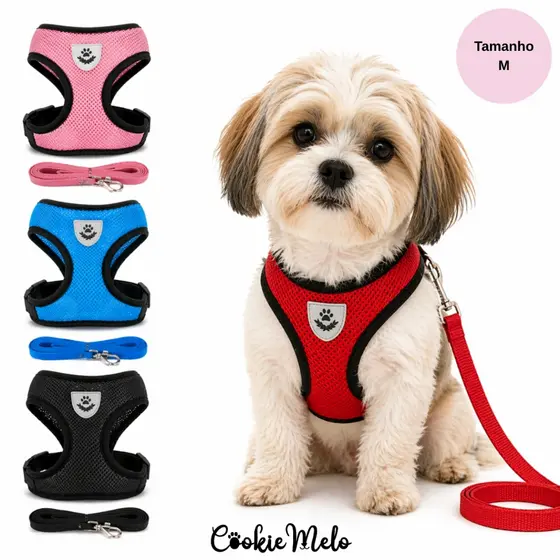 Coleira Peitoral Com Guia Ajustavel Pet Cachorro Gato Super Confortavel Macho e Fêmea